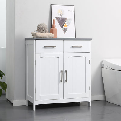 Freestanding Bathroom Storage Cabinet with Adjustable Shelf and Drawers White