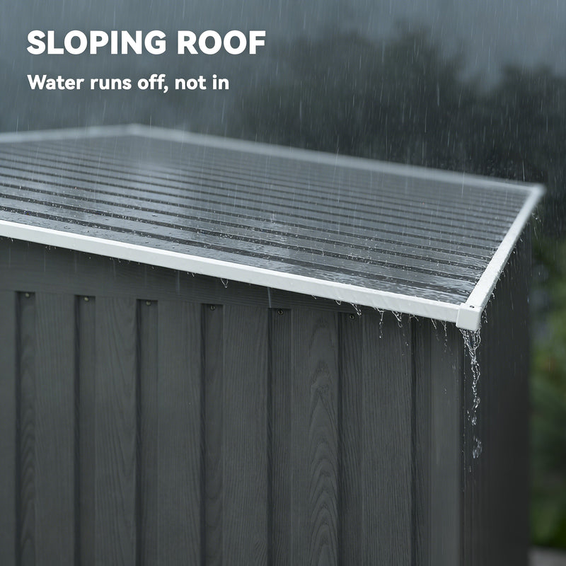 Metal Garden Shed with Shelves and Sliding Door for Secure Outdoor Storage Light Grey Wood Effect Outsunny
