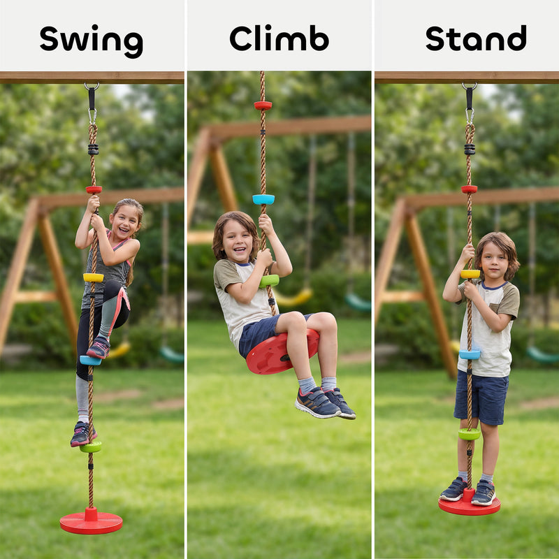 Children’s Garden Tree Swing With Climbing Footrests for Active Outdoor Play Red