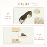 Wall Mounted Cat Tree with Scratching Post for Indoor Cats 4 Piece Space Saving Set Beige