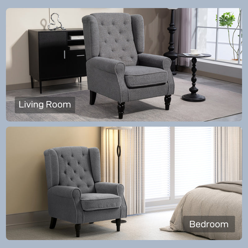 Retro Wingback Armchair with Soft Teddy Fleece Upholstery for Living Room Comfort Grey