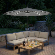 Cantilever Garden Parasol with Solar LED Lights for Shaded Outdoor Seating Light Grey Outsunny