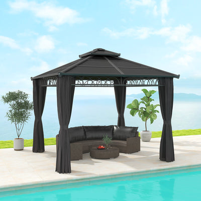 Dark Grey 3 x 3m Hard Top Gazebo with Polycarbonate Roof and Steel Frame by Outsunny