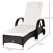 Rattan Sun Lounger Set with Adjustable Reclining Back and Cushions for Garden Patio Brown
