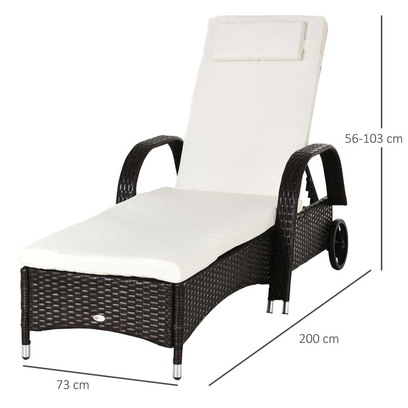 Rattan Sun Lounger Set with Adjustable Reclining Back and Cushions for Garden Patio Brown