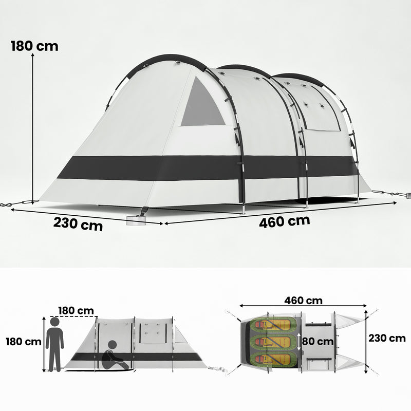 Outsunny Camping Tent, 4-5 Man Blackout Tent with Bedroom and Living Room, Portable with Bag, for Fishing Hiking Festival, Khaki