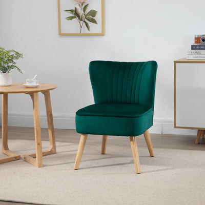 Modern Fabric Accent Chair with Thick Padding and Wooden Legs for Living Room, Green