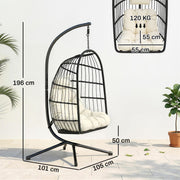 Hanging Egg Chair with Stand for Comfortable Outdoor Relaxation Foldable Basket Black Cream White Outsunny