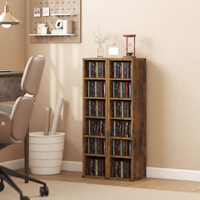 CD and Media Storage Shelves Set of 2 for Organising CDs Games and Books Rustic Brown AOSOM