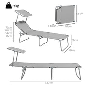 Set of 2 Foldable Sun Loungers with Adjustable Backrest and Sun Shade for Garden or Beach