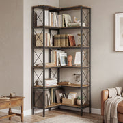 Corner Bookshelf with 5 Shelves for Space Saving Storage and Display Rustic Brown Homcom