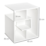 Set of 2 Three Tier Side Tables with Open Storage Shelves for Living Room or Bedroom, White