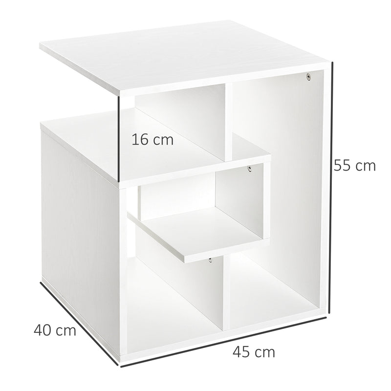 Set of 2 Three Tier Side Tables with Open Storage Shelves for Living Room or Bedroom, White