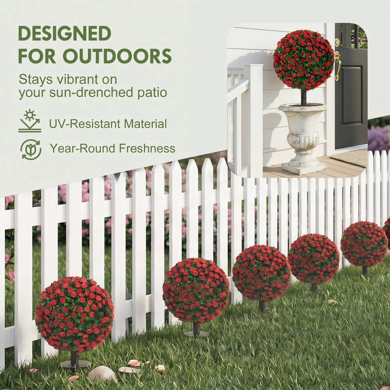 Artificial Rose Topiary Stakes Set of 2 for Easy Year Round Front Door Display