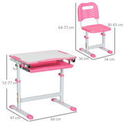 Adjustable Kids Desk and Chair Set with Storage Drawer and Hook for Study Time, Pink