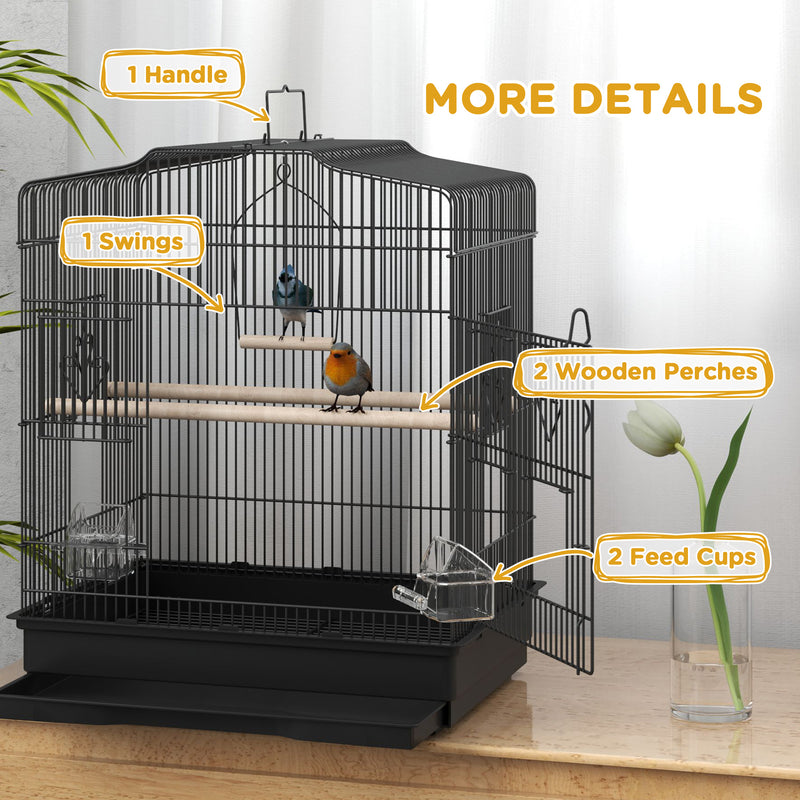Large Metal Bird Cage with Perches Food Bowls and Swing for Budgies and Parakeets Black by PawHut