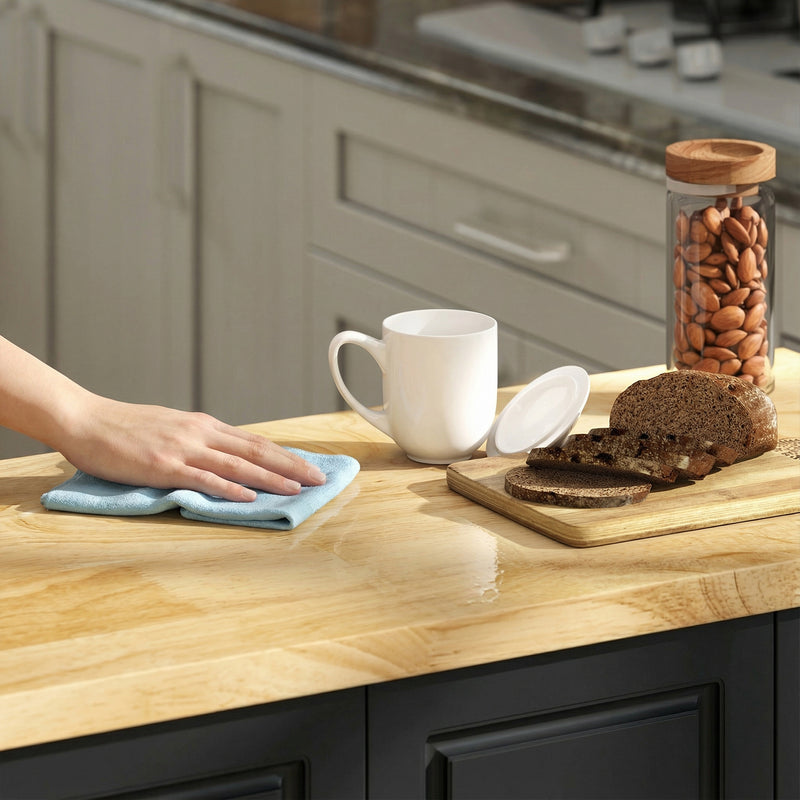 Black Mobile Kitchen Island Trolley With Drop Leaf, Storage Shelves, Drawers, and Rubber Wood Counter Top For Easy Meal Prep