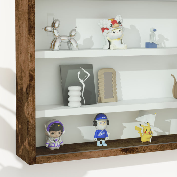5 Tier Wall Display Cabinet With Glass Doors And Adjustable Shelves Rustic Brown by HOMCOM