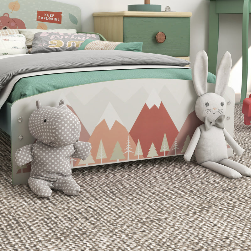 Toddler Bed and Dressing Table Set with Mirror and Stool for Kids Aged 3 to 6 Green AOSOM