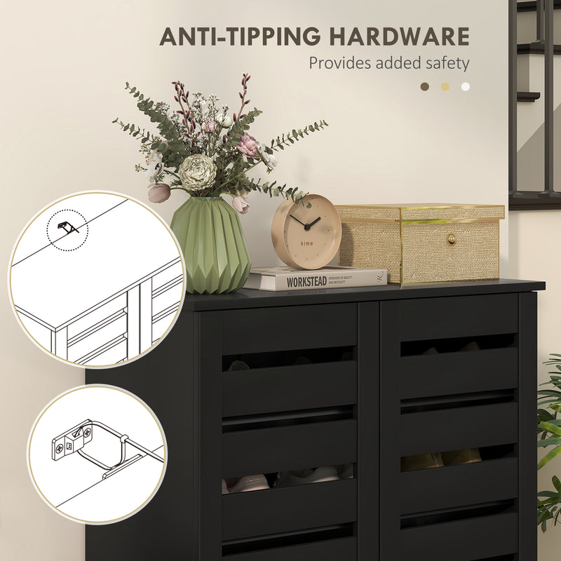 Black Shoe Storage Cabinet With Adjustable Shelves Ideal for Hallways and Entryways, Holds 15 Pairs