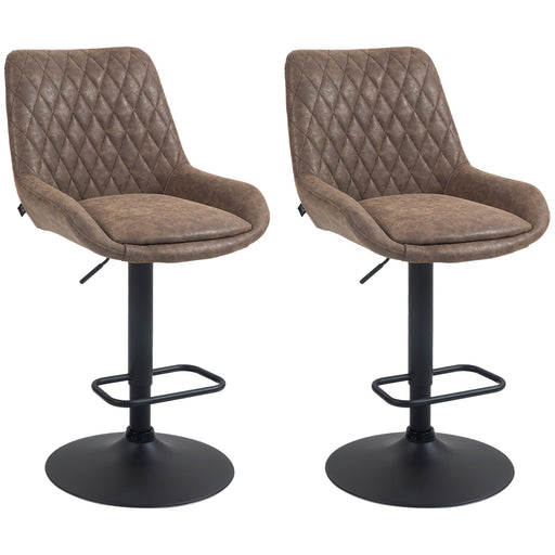 Set of 2 Retro Bar Stools with Adjustable Height and Footrest for Kitchen Island Brown