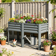 Raised Steel Planter with Shelf for Easy Standing Gardening 150L Silver, Grey Outsunny
