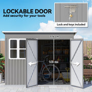 Galvanised Steel Garden Storage Shed With Lockable Doors and Base Kit, Light Grey Outsunny