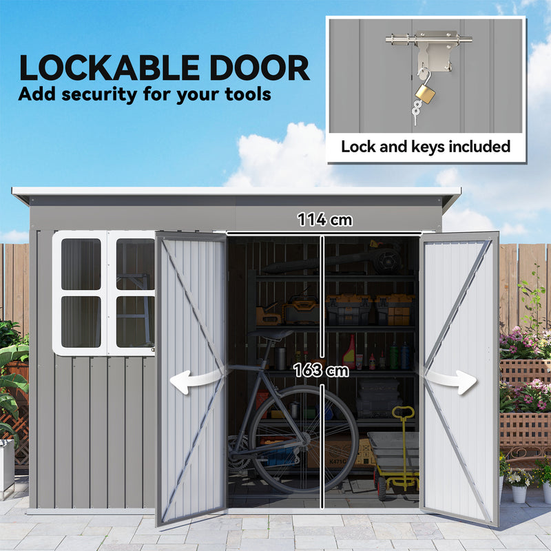 Galvanised Steel Garden Storage Shed With Lockable Doors and Base Kit, Light Grey Outsunny