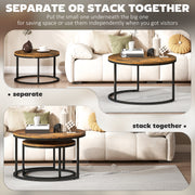 Set of Two Nesting Side Tables With Wood Effect For Living Room Or Bedroom, Rustic Brown
