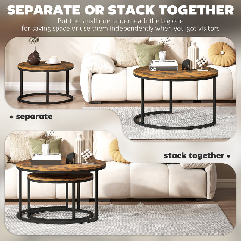 Set of Two Nesting Side Tables With Wood Effect For Living Room Or Bedroom, Rustic Brown