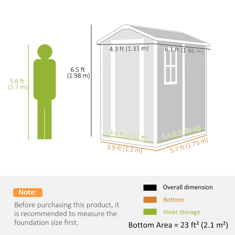 Grey 4 x 6ft Plastic Garden Shed With Floor, Window, Lockable Door, and Vents by Outsunny