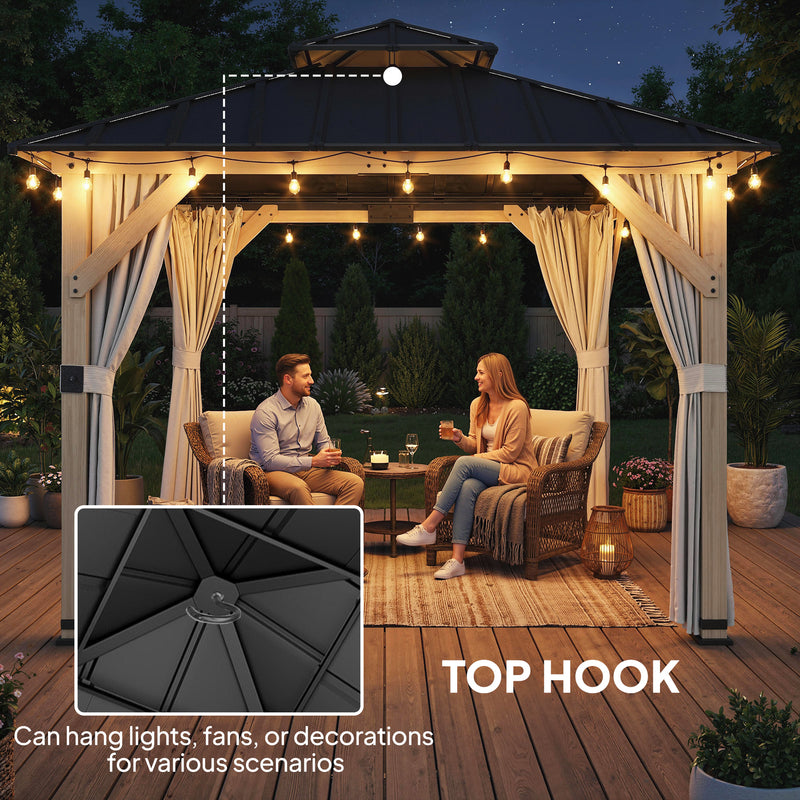 Wooden Garden Gazebo with Steel Roof for Year-Round Shelter and Privacy Weathered Grey