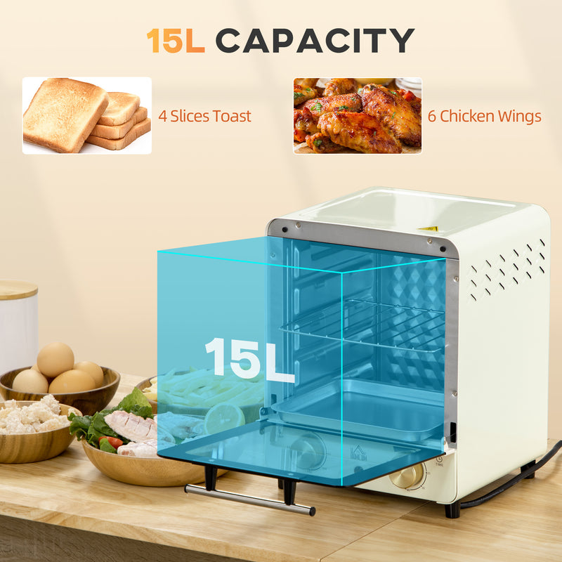 15L Electric Mini Oven with Grill and Adjustable Timer Ideal for Small Kitchens Cream White
