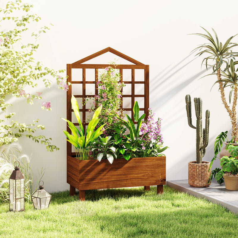 Brown Wooden Garden Planter with Trellis for Climbing Plants 90x43x150cm by Outsunny