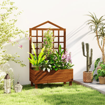 Brown Wooden Garden Planter with Trellis for Climbing Plants 90x43x150cm by Outsunny