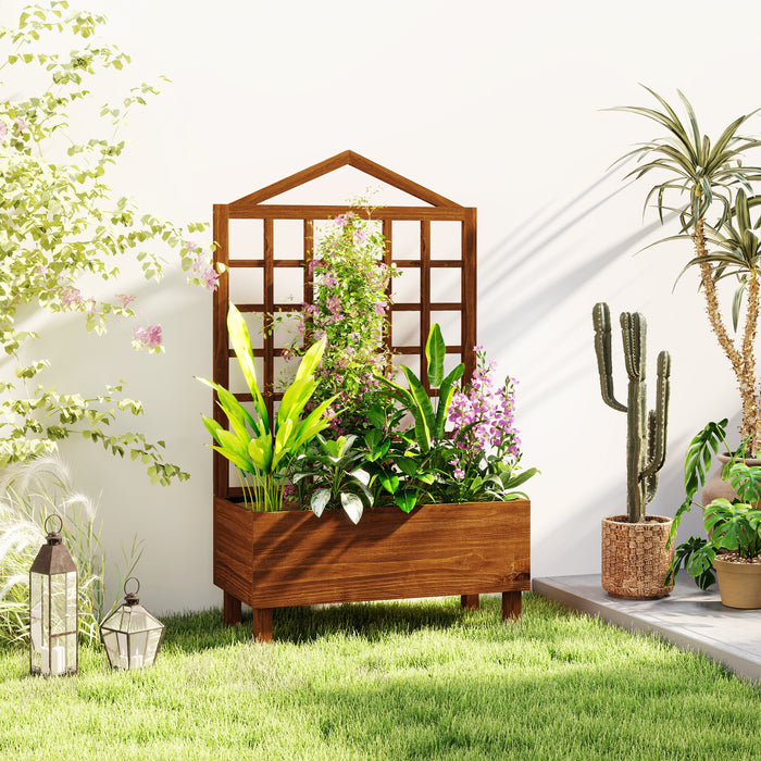 Brown Wooden Garden Planter with Trellis for Climbing Plants 90x43x150cm by Outsunny