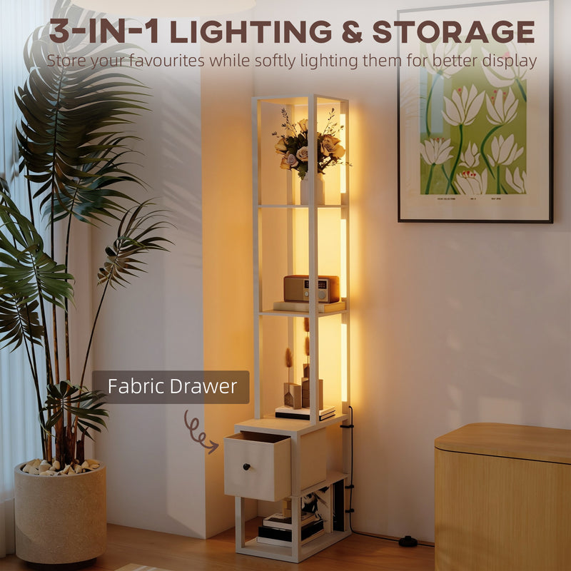 Floor Lamp with Shelves and Adjustable LED for Space Saving Storage