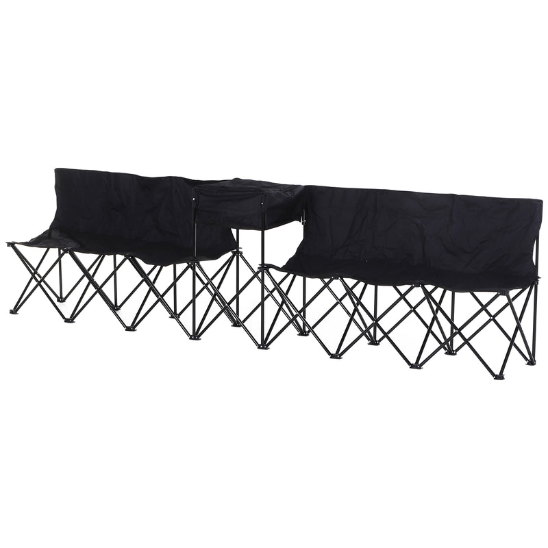Folding 6 Seater Outdoor Bench With Cooler Bag For Easy Group Seating Black