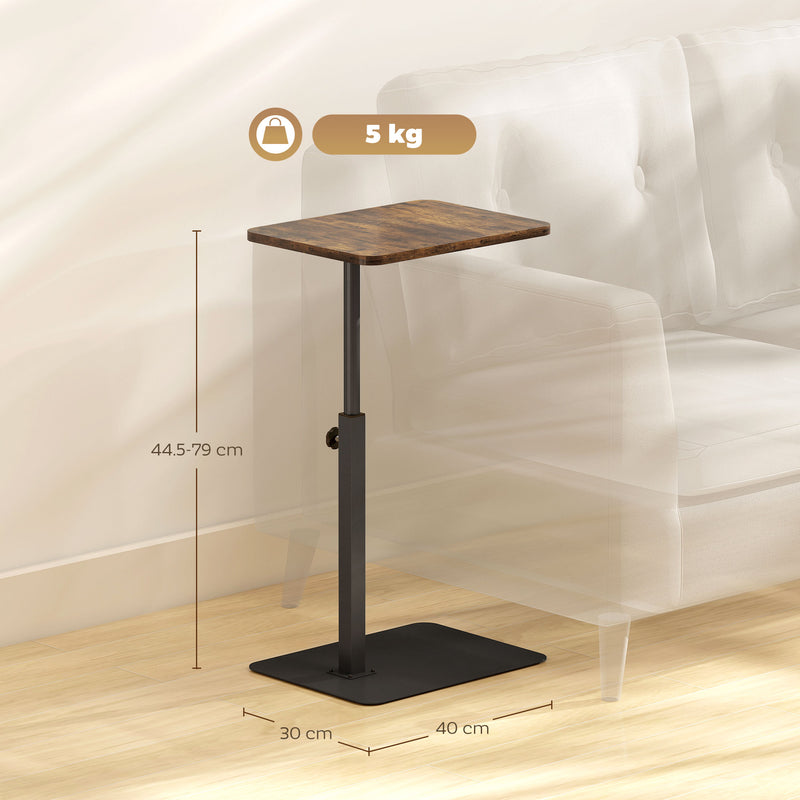 Adjustable C Shaped Side Table for Sofa or Bed with Space Saving Design Rustic Brown