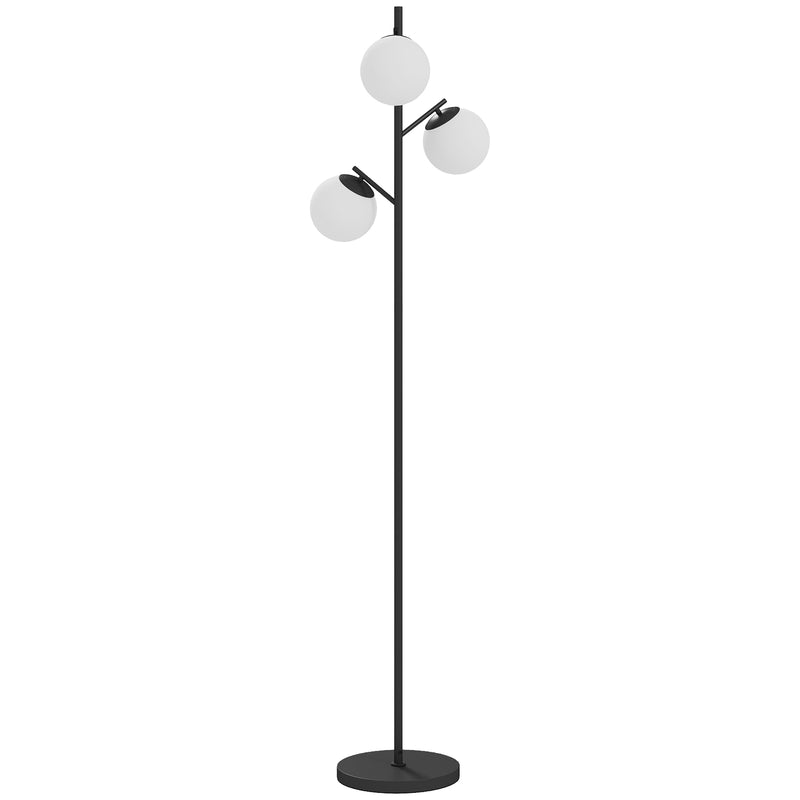 Modern 3 Light Tree Floor Lamp with Globe Shades Ideal for Living Room or Bedroom, Black