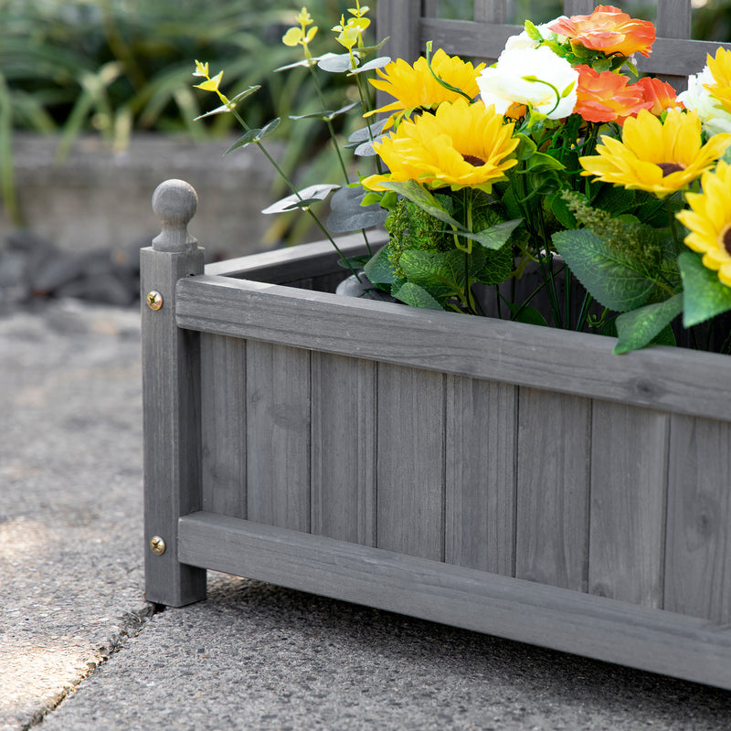 Wooden Raised Garden Planter with Trellis for Climbing Plants Indoor Outdoor Use Grey Outsunny