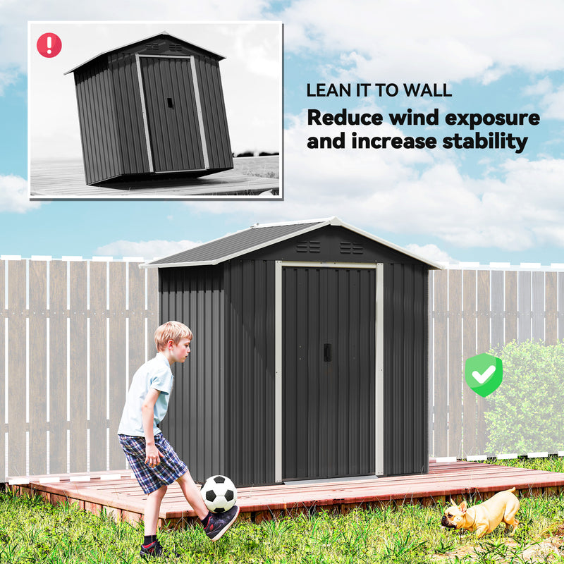 Metal Garden Storage Shed with Double Sliding Doors and Vents for Secure Outdoor Organisation Dark Grey Outsunny