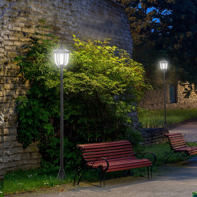 Tall Solar Garden Post Light With LED Lantern For Outdoor Pathways And Driveways