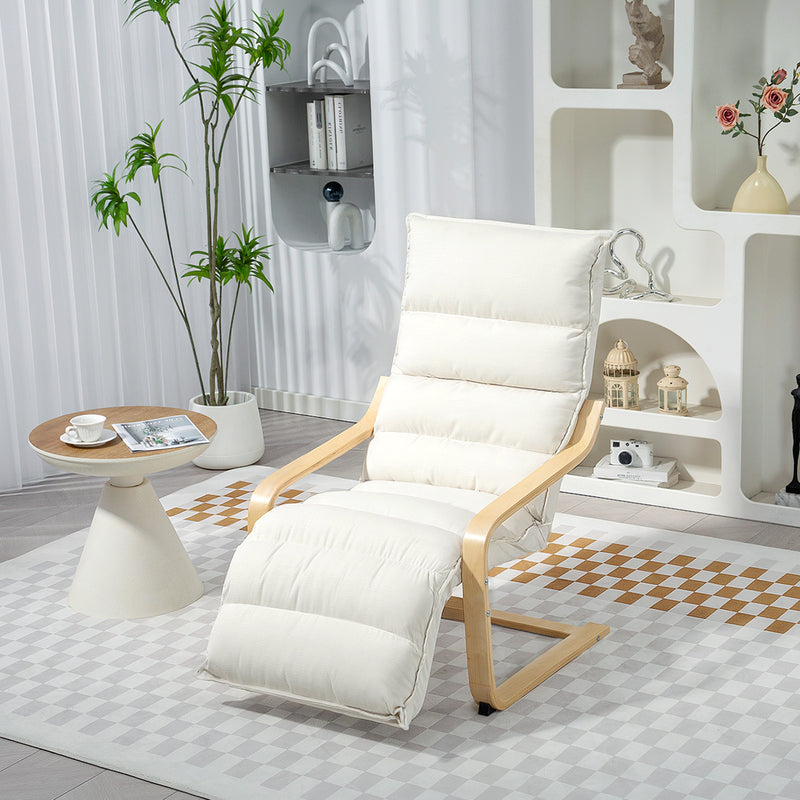 Curved Wooden Accent Chair with Adjustable Footrest Cream White by HOMCOM