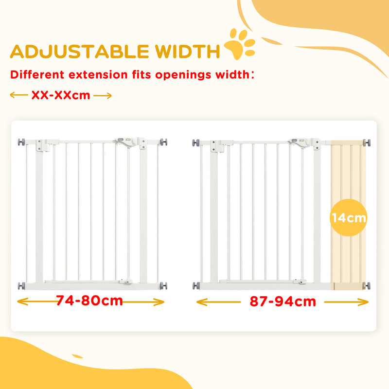 Adjustable Extra Wide Metal Dog Safety Gate for Doorways and Stairs, White