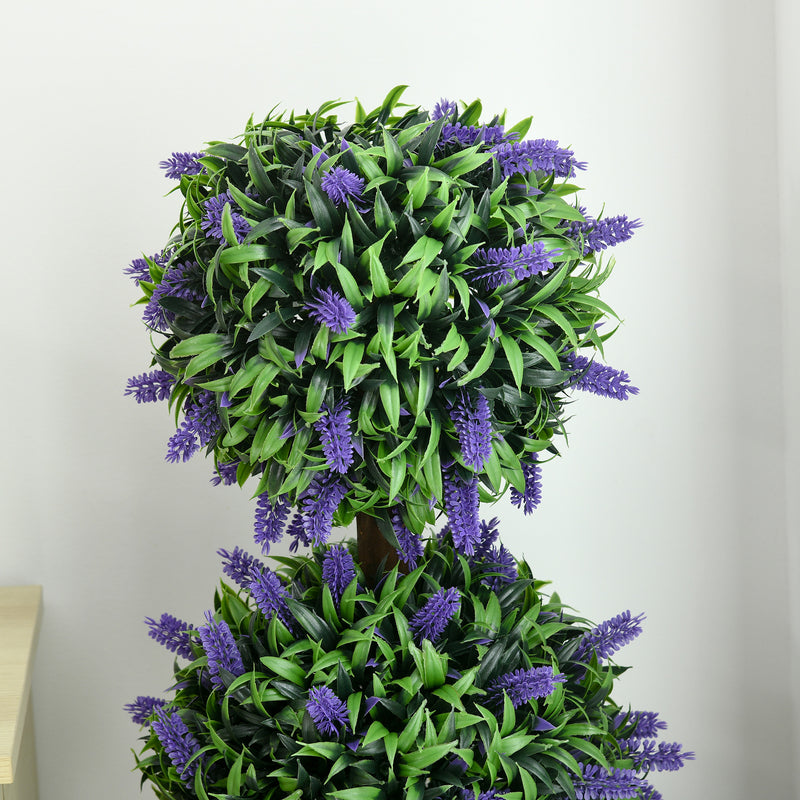Set of 2 Artificial Lavender Ball Trees with Pots for Indoor or Outdoor Display, Purple