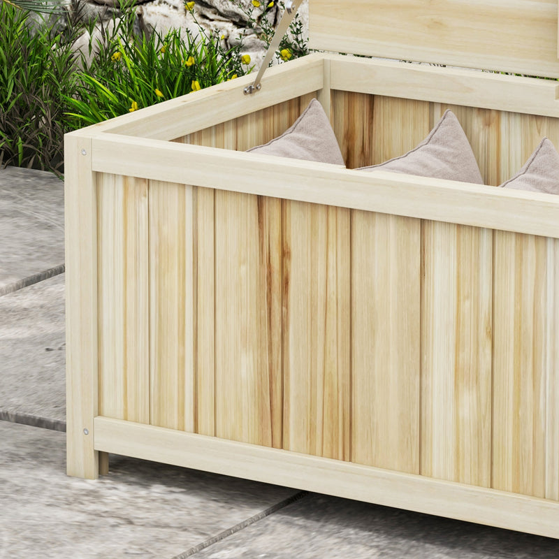 172L Outdoor Wooden Storage Box For Garden Tools And Cushions, Natural Wood AOSOM