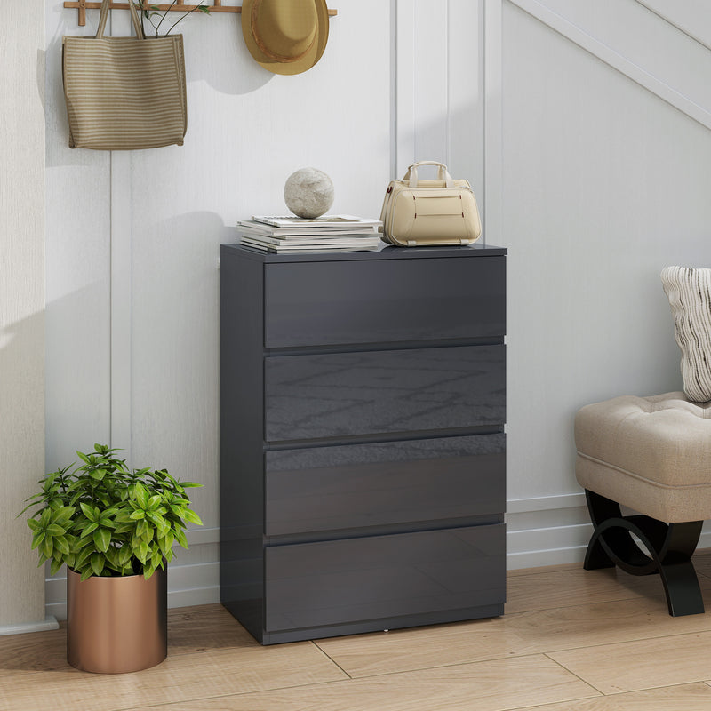 Modern 4 Drawer Chest of Drawers With High Gloss Finish For Bedroom Storage Grey AOSOM