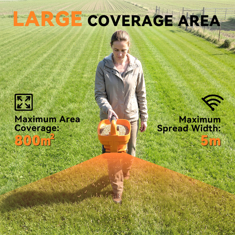 Cordless Handheld Lawn Spreader for Even Seed Fertiliser or Salt Coverage Orange AOSOM