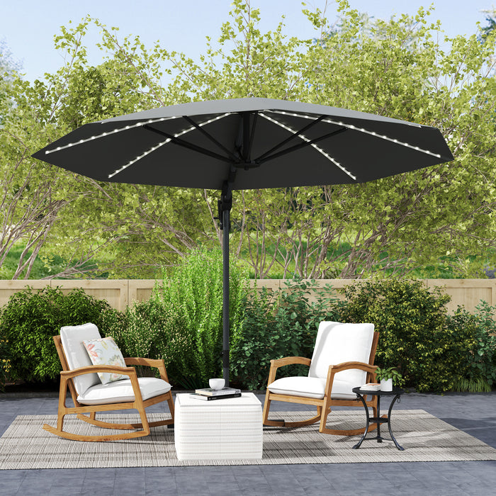 Dark Grey 3m Cantilever Garden Parasol with Solar Lights Crank Handle UPF 50+ and 360Â° Rotation by Outsunny